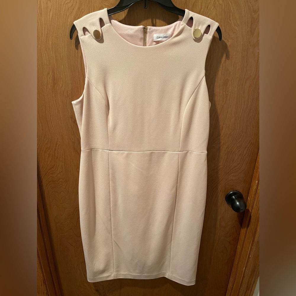 Calvin Klein Light Pink Size 14 Sleeveless Dress w/ Gold Embellishments